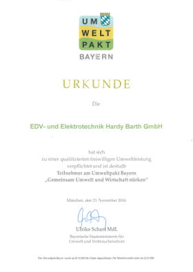 Urkunde Umweltpakt Bayern
